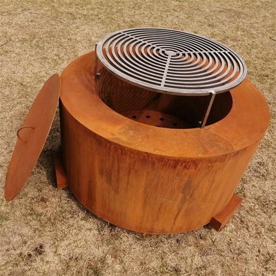 キャンプの調理BBQのための円形の屋外のCortenの鋼鉄木製の非常に熱い火のテーブルのグリル